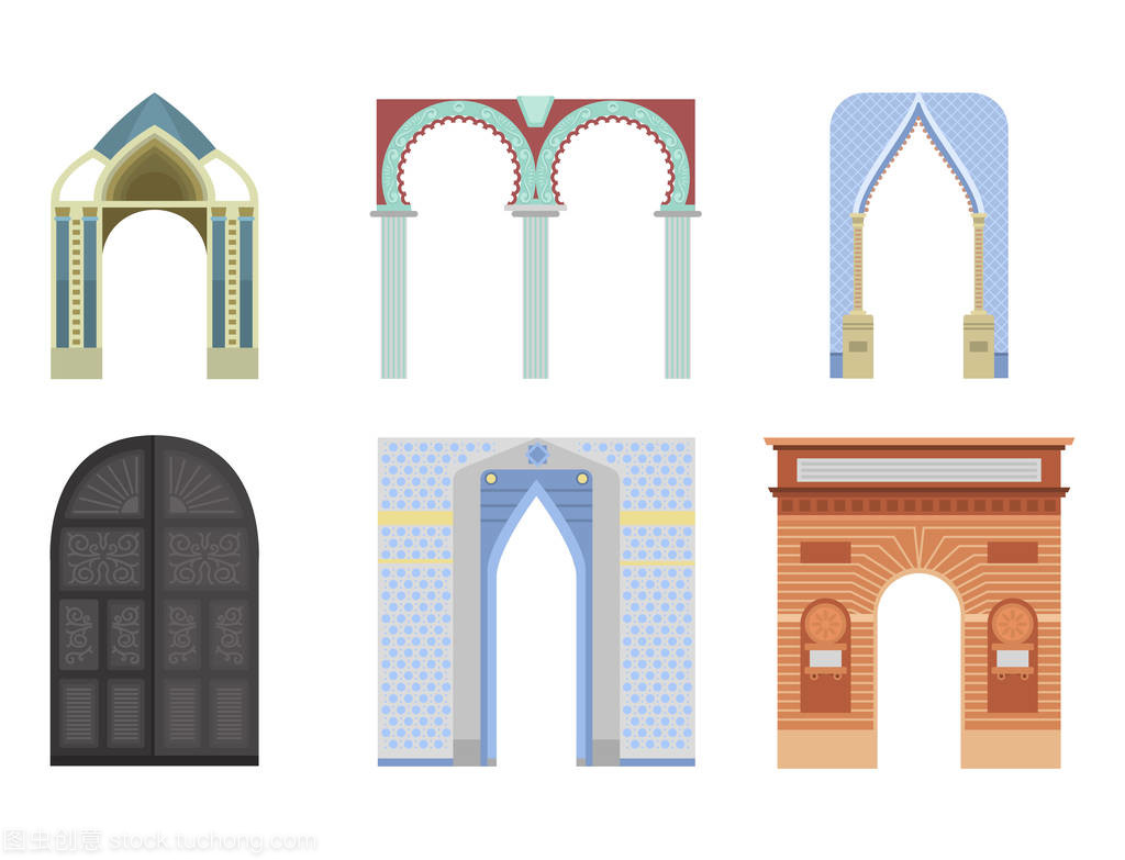拱形矢量建筑框架柱入口设计经典插图